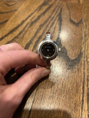 Gucci Women's Silver Bracelet Watch with Black Dial